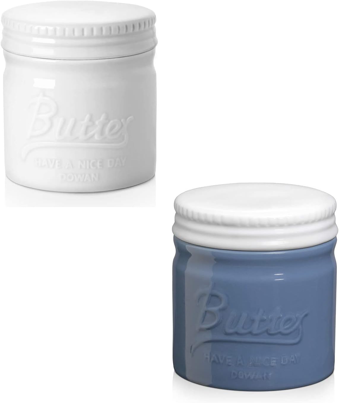 DOWAN Porcelain Butter Keeper Crock, French Butter Dish with Lid, Embossed Butter