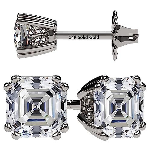 Cushion Cut Simulated Diamond Stud Earrings 14K Solid Gold Post & Sterling Silver-0.60ctw-4.00ctw CZ