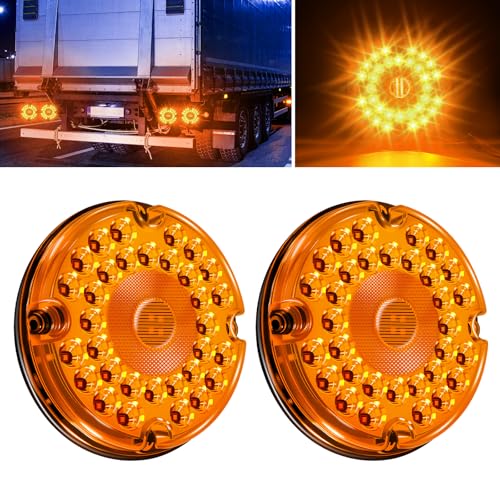 Image of 7 inch Round Transit Trailer Tail Lights Amber 36 LED 7 Inch Bus Turn Signal Parking Lights Waterproof for Truck Trailer Taillight RV UTV with Gasket 10-30V, 2Pcs