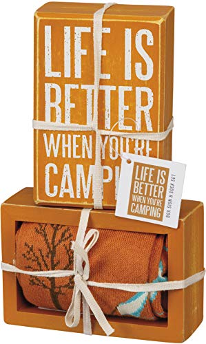 Primitives-by-Kathy-Decorative-Box-Sign-Pair-of-Socks-Gift-Set-Life-is-Better-When-Youre-CampingBrown Primitives by Kathy Decorative Box Sign Pair of Socks Gift Set Life is Better When Youre CampingBrown