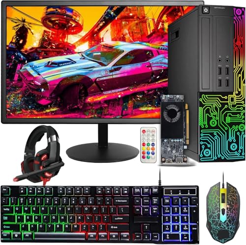Dell Gaming OptiPlex Desktop RGB Computer PC, Intel Core i5, Radeon RX 550 4G, 16GB RAM, 512GB SSD, 24 Inch HDMI Monitor, RGB Keyboard Mouse and Headset, WiFi, Windows 11 Pro (Renewed)