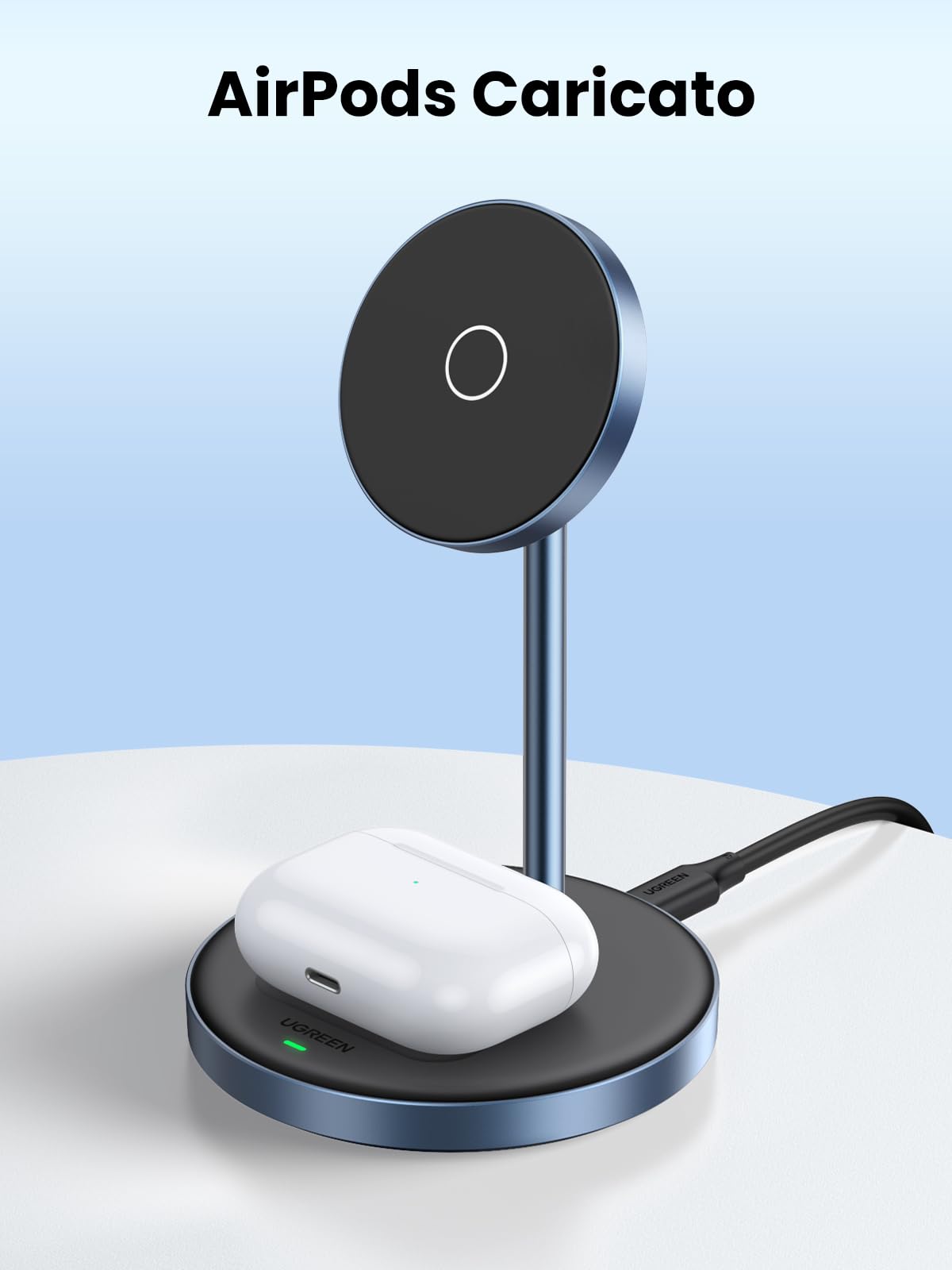 UGREEN Zapix Caricatore Wireless MagSafe 2 in 1 Stazione di Ricarica Rapida | Compatibile con iPhone 17/16/15/14/13/12 Air Plus Pro Max AirPods 4/3/Pro/2/1, Supporto di Ricarica con Angolo Regolabile