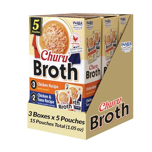 INABA Churu Broth Lickable Cat Treats, Chicken Tuna Variety, 5ct | Silky broth, Real chicken, Wild-caught tuna, High protein, High moisture, Grain-free, No preservatives, 1.05 oz pouches - image 1