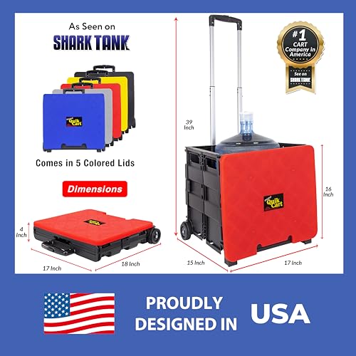 Image of dbest products Quik Cart Collapsible Rolling Crate on Wheels for Teachers Tote Basket 80 lbs Capacity, Made from Heavy Duty Plastic and used as a Seat, Standard, Red