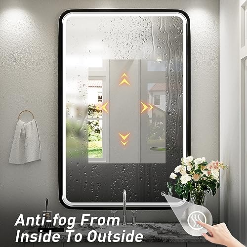 Ftoti FTO-9060-H 36X24 Inch Led Bathroom Mirror With Lights, Black Metal Frame Mirror, Wall Mounted Lighted Vanity Mirrors thumb #4