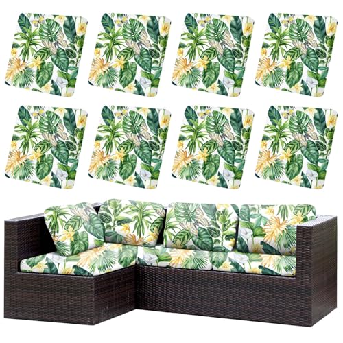 LiveGo Patio Stretch Sofa Cushion Cover Outdoor Cushion Cover Replacement Patio Furniture Cushions Couch Slipcovers Chair Seat Cover Soft Flexibility Protector (8 Green Leaves)