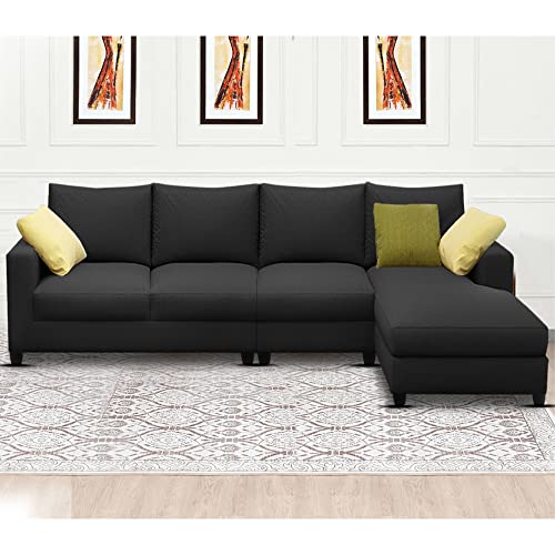 Image of Jian RHS 6 Seater L Shape Sofa Set Living Room (Black Fabric)