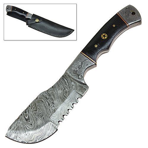 Rebel Wolf Damascus Steel Hunting Tool Knife with Long Tooth
