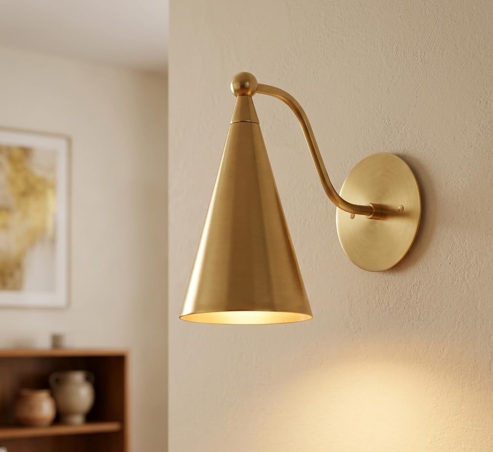 Modern Mid Century Wall Lamp, Raw Brass Sconce Light Fixture, Handcrafted Reading Light for Bathroom, Bedroom, Hallway