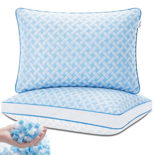 Oreiller mémoire de forme Gel – Oreiller 50x70 lot de 2, coussin respirant confortable, hauteur réglable, régulation thermique bi-face, avec housse...