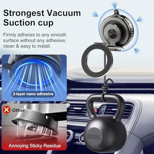 Image of Phone Holders for Your Car, [80+LBS Strongest Suction & 2800gf Magnetic] 360 Adjustable Foldable Vacuum Magnetic Suction Car Cell Phone Holder Mount Compatible for MagSafe iPhone Car