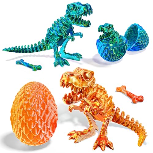 2 Packs 3D Printed Dinosaur Toys for 3-5 5-7 Years Boys, Jurassic T-rex Skeleton Action Figures with Large Storage Dino Eggs, Birthday Gifts Fidget Toys for 3 4 5 6 7 8 9 10 11 12 Years Old Boys Girls - image 3
