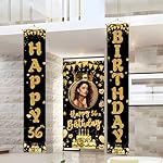 Custom Photo Birthday Banner Set Personalized Name Door Banners Fabric Backdrop Birthday Decorations Party Supplies Background for Indoor Outdoor Front Door Sign(Black and Gold) - Image 4