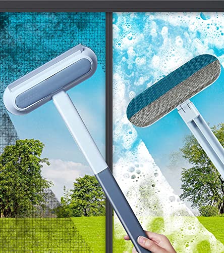 Window Screen Cleaning Brush- Magnetic Screen Door Mesh Brush, 4 In 1 Window Washer Squeegee Kit, Window Cleaner Squeegee, Window Track Or Seal Cleaning Tools (Blue) #TOP1