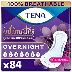 TENA Incontinence Pads, Bladder Control & Postpartum for Women, Overnight Absorbency, Extra Coverage, Intimates – 84 Count