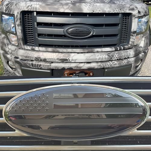 Image of 1 Pack Compatible for 2004-2014 F150 Front Grille Rear Tailgate Emblem, 9 inch Black Oval American Flag Emblem Fits 11-14 Edge, 11-16 Explorer, 06-11 Ranger, 07-14 Expedition