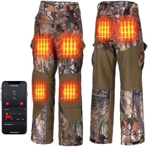 KEMIMOTO Heated Pants for Men with 12V 20000mAh Battery Pack, Winter Pants Padded Knees for Hunting Hiking and Camping (X-Large)