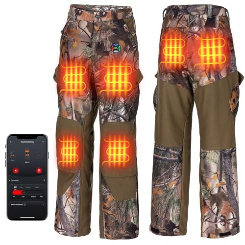 KEMIMOTO Heated Pants for Men with 12V 20000mAh Battery Pack, Winter Pants Padded Knees for Hunting Hiking and Camping
