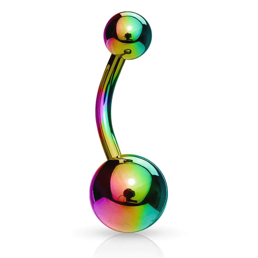 Lot De 2 Piercings De Nombril En Acier Chirurgical 14G - Boule CZ Cristal Et Boule Unie - 11 Couleurs