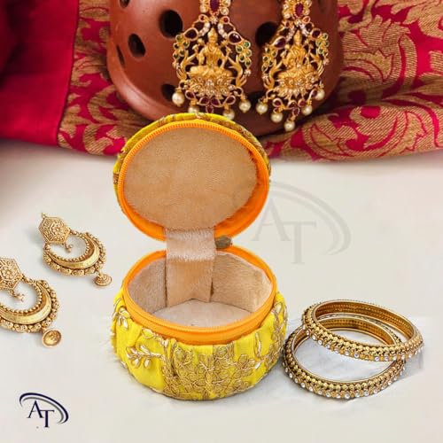 Image of Rishabh Overseas Multipurpose Box Pack of 6 | Matki Shape Embroidery Jewellery Organiser & Earring, Bracelets, Chudi Storage Box | Stylish Wedding Women Return Gift | Bridal Storage Box (Multicolor)