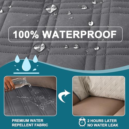 Bellahills 100% Waterproof 2 Seater Sofa Slipcovers - Washable Couch Cover With Side Pocket - Pet Couch Protector (Grey) - 4