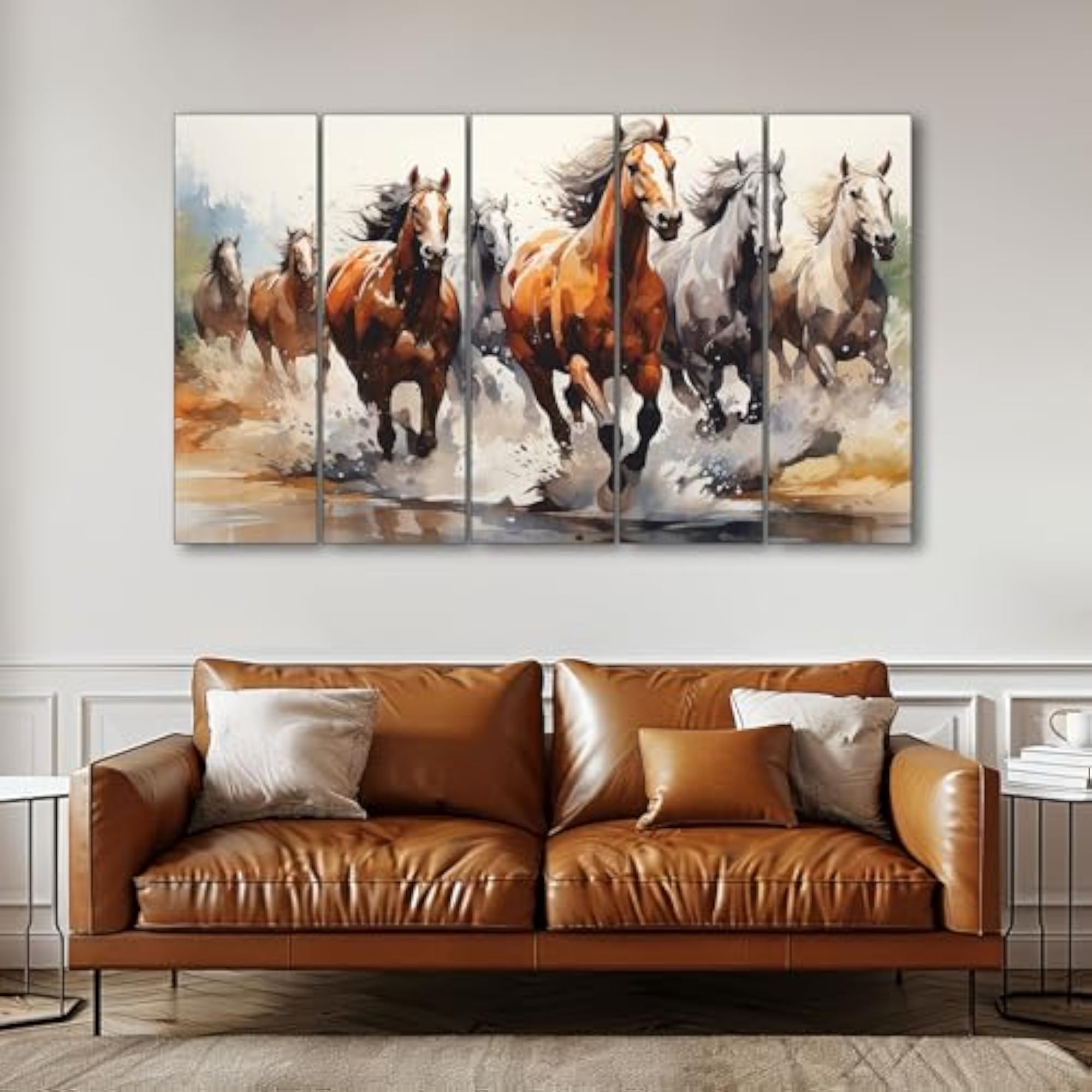 7 Horses Wall Painting for Living Room, Big Size