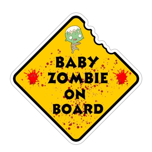 Image of Funny Baby Zombie On Board Sticker Parody Safety Sign Vinyl Decal 5 Inch Waterproof for Car Window Bumper Laptop Cute Horror Humor Baby on Board Style Sticker