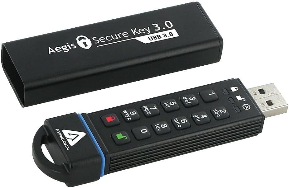 Apricorn 240GB Aegis Secure Key FIPS 140-2 Level 3 Validated 256-bit Encryption USB 3.0 Flash Drive (ASK3-240GB)