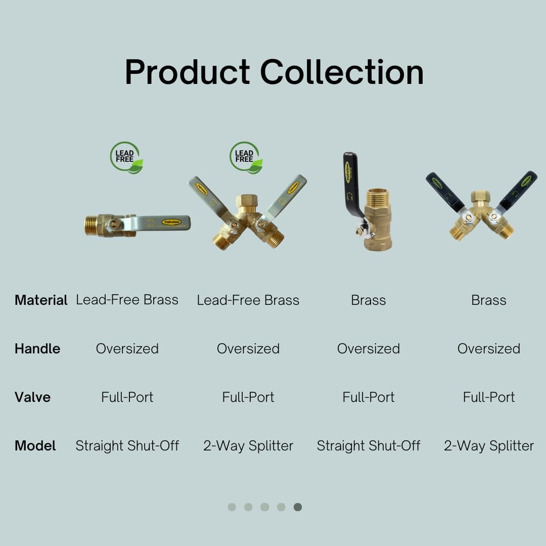 FAIRVIEW-Lead-Free, Industrial-Grade Garden Hose Splitter, Oversized Handles, Full-Port Valves with HEX Connector, Brass, BV202-W-LF