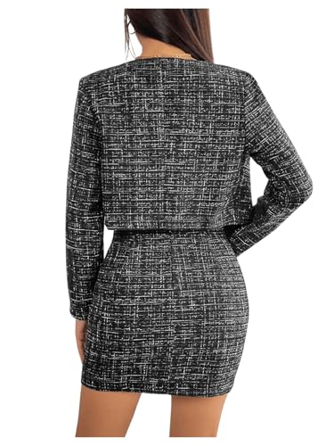 Floerns Women's 2 Piece Outfit Plaid Print Open Front Jacket and Bodycon Skirt Set2