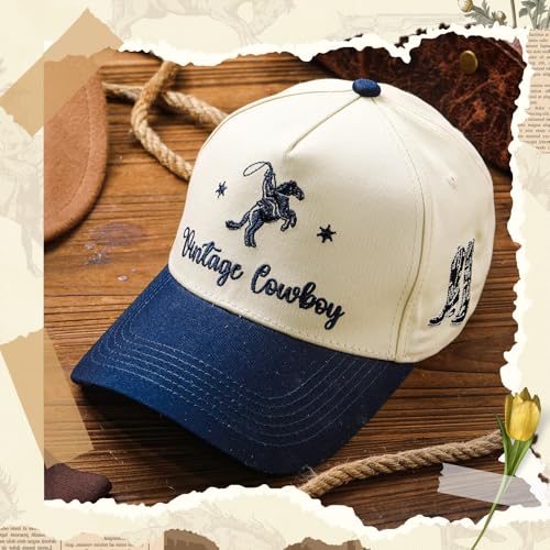 Image of JaGely Two Tone Western Cowboy /Cowgirl Trucker Hat for Women Men Gift Vintage Embroidered Country Baseball Cap