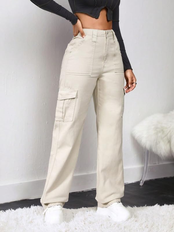 Image of Amazon Brand - INKAST Women Multi-Pocket Denim Cargo Pants Casual Fit Stylish Trousers