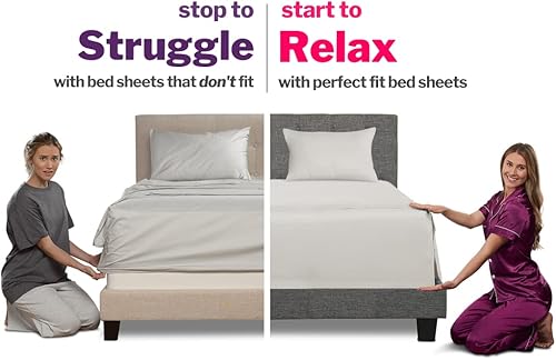 Miniatura 3 de Juego de sábanas de tamaño matrimonial, juego de sábanas de tamaño matrimonial de bolsillo profundo, juego de 4 piezas con sábana bajera de bolsillo