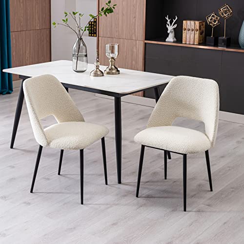 Jirain Mid Century Modern Dining Chair Set Of 2, Boucle Fabric Upholstered Dining Chairs With Metal Legs, Round Back Sherpa Chairs For Kitchen Living Room（Armless, Beige） #TOP2