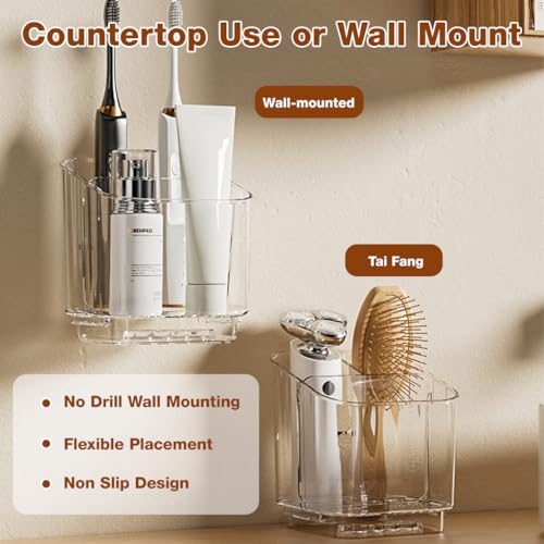 Image of HASTHIP Toothbrush Holders for Bathroom, 3 Slots Wall Mounted Toothbrush Holder with Divide, Quick Dry Tooth Brush Holder with Drip Tray, Detachable Insert Panels for Bathroom