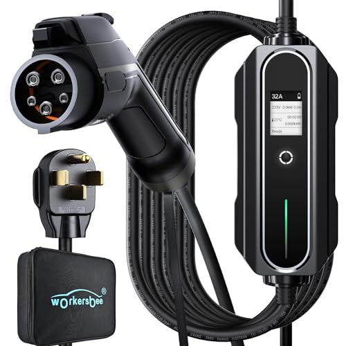 WORKERSBEE Level 2 EV Charger, 110V-240V 32Amp, NEMA 14-50 Plug, 25ft Extension Cord, Indoor/Outdoor Portable EVSE Electric Vehicle Charger, Compatible with J1772 EVs, WB-SC-AC1.0-32AS2