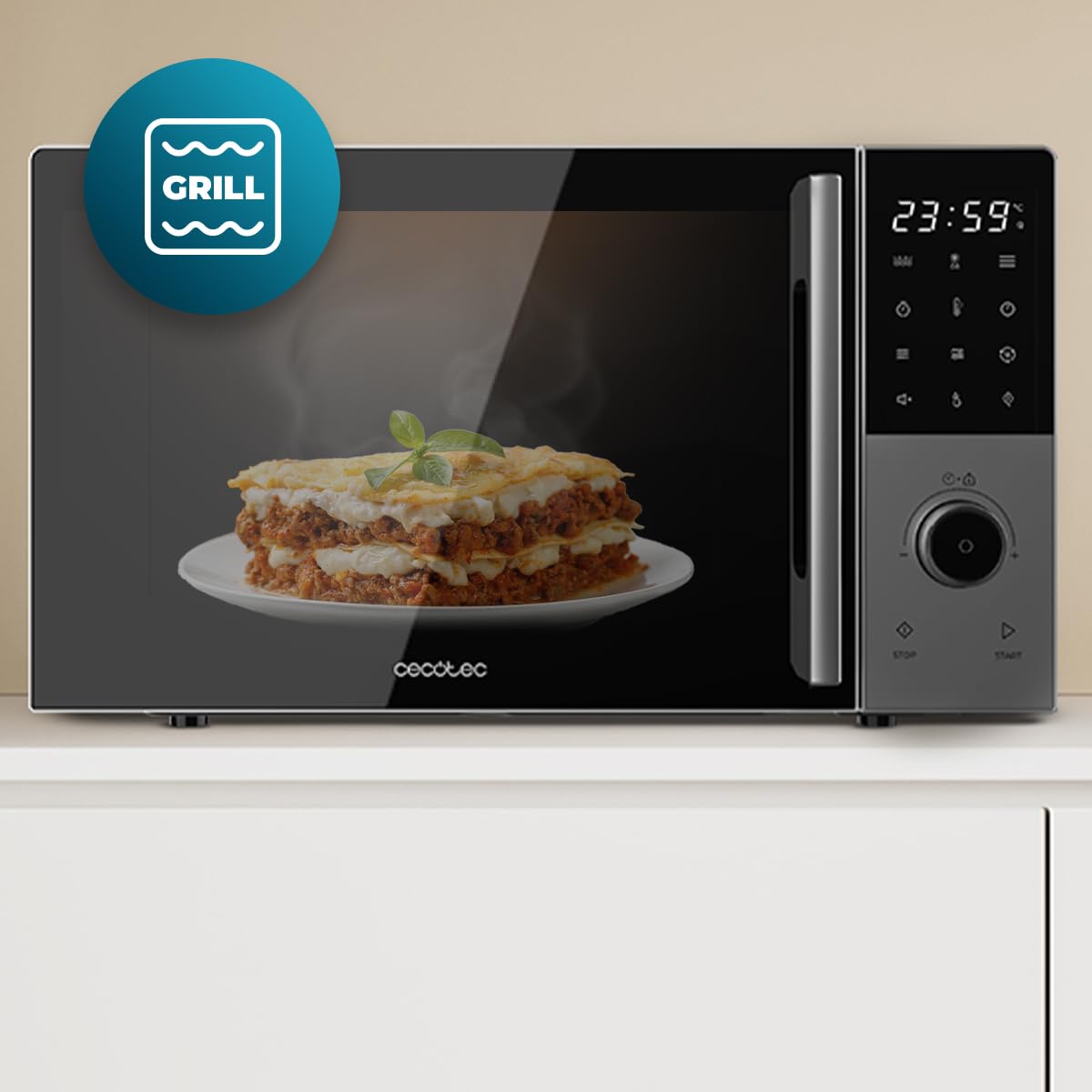 Cecotec Microonde Digitale con Grill 28L Proclean 2800. 900W, Grill 1200W, Convezione 2200W, 8 Programmi, 5 Livelli di Potenza, Piatto 315mm, Timer 60m, Sicurezza Bambini, Tattile