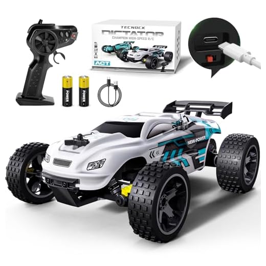 Tecnock RC Racing Car, 2.4Ghz High Speed Remote Control Car, 1:18 2WD Toy Cars Buggy for Boys & Girls with Two Rechargeable Batteries for Car, Gift for Kids (White)