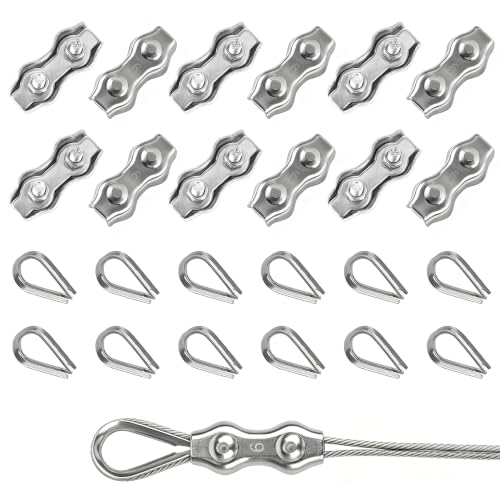 Rybtd Duplex klipsy do kabli 24 szt. M6 Duplex z końcówką M3, 304 stalowe zaciski kablowe 6 mm podwójne zaciski do kabli stalowych 6 mm, zacisk kablowy do kabla metalowego 5 mm