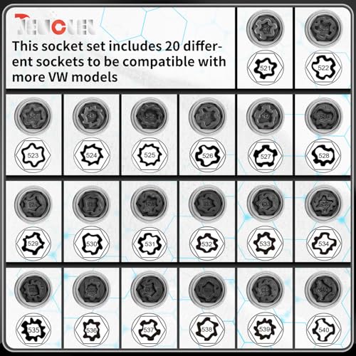 Image of 21PCS Wheel Locking Nut Key Kit Compatible with VW VAG Volkswagen | Wheel Lock Nut Socket Adapter Set, Anti-Theft Lug Removal Tool, Anti-Theft Screw Remover, Repair Tool, Tyre Fitting, garage