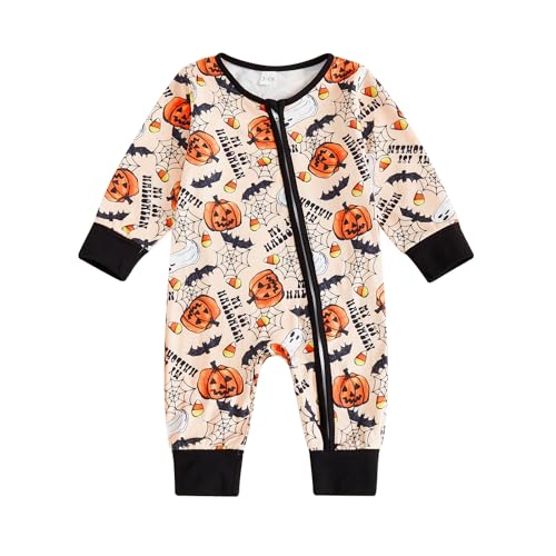 Image of Lamuusaa Newborn Baby Girl Boy Halloween/Thanksgiving Outfit Long Sleeve Pumpkin/Turkey Romper Zipper Jumpsuit 0-12M