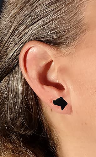 Adorable Handcrafted Simple Black Dog Stud Earrings Made From Plant-Based Polymer Resin Unisex/Men's/Woman's/Child Stainless Steel Posts (Pit Bull, Black) #TOP2