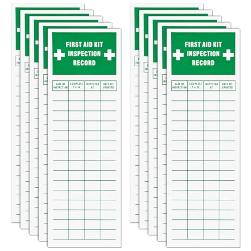 YooNotee 10 Pcs First Aid Kit Inspection Labels - 2'' Width x 6'' Height Vinyl First Aid Safety Sticker for Business Construction Site Warehouse or Shop Area