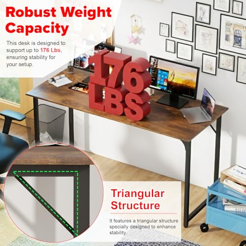 Image of PayLessHere | 55 Inch Computer Desk | Vintage | Office Desk with Metal Frame, Adjustable Feet | Water-Resistant, Scratchproof Surface | Sturdy Writing Table for Home Office or Study | Pack of 1