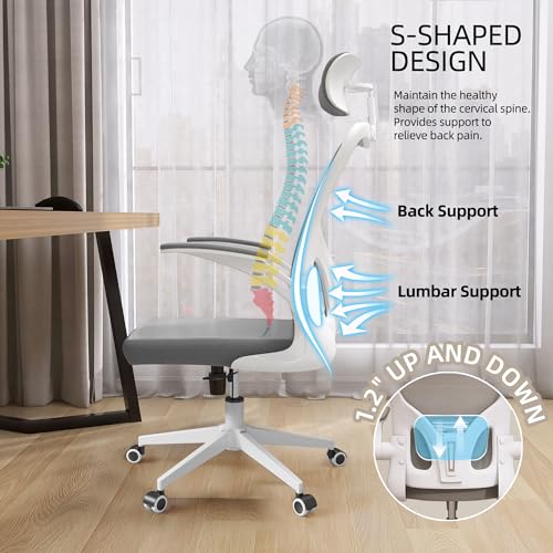 Image of Ergonomic Office Chair, High-Back Mesh Computer Desk Chair with Adjustable Height, Lumbar Support, Flip-Up Armrests,headrest，and Swivel Rolling Design for Home and Office Use