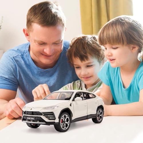 Image of 1:24 Lamborghini Urus Car Model, Diecast Pull Back Car Toy car, Doors Open, Light and Sound, Boys Toys Kids Adults Gifts (White)