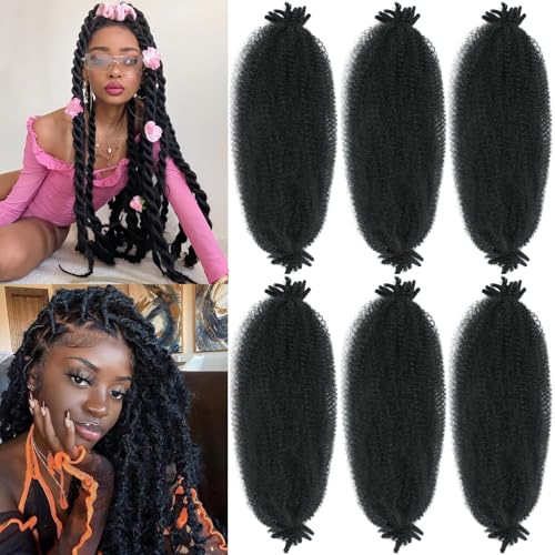 Spring Afro Twist Hair, 24 Inch Springy Marley Twist Braiding Hair Pre-Separated 6 Packs Spring Twist Afro Kinkys Bulk Hair for Soft Locs Crochet Hair Extensions for Black Women (1B, 24inch)
