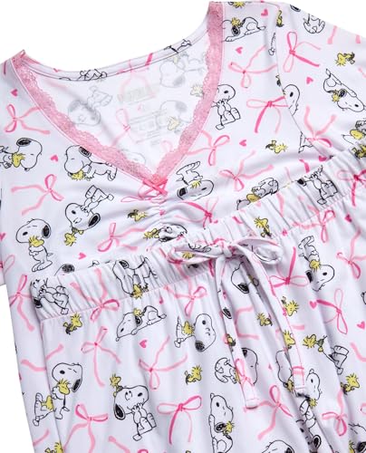 Image of COCO BRANDS Peanuts Snoopy Strawberry Shortcake Womens Pajama Sets - 2 Piece Short Sleeve Sleep Shirt and Pajama Shorts