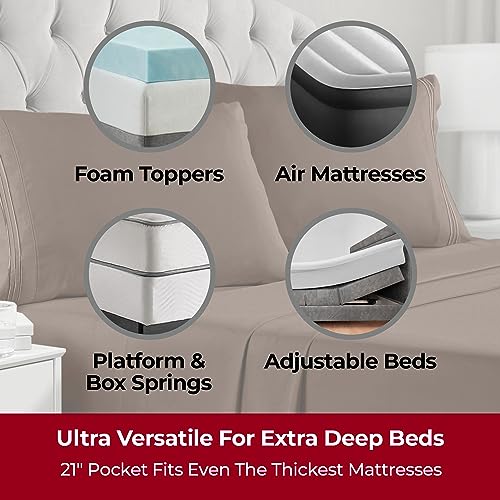 Image of Mellanni Extra Deep Split King Sheets - 5 PC Iconic Collection Bedding - Hotel Luxury, Ultra Soft, Cooling Bed Sheets - Wrinkle, Fade, Stain Resistant (Split King, Brown)