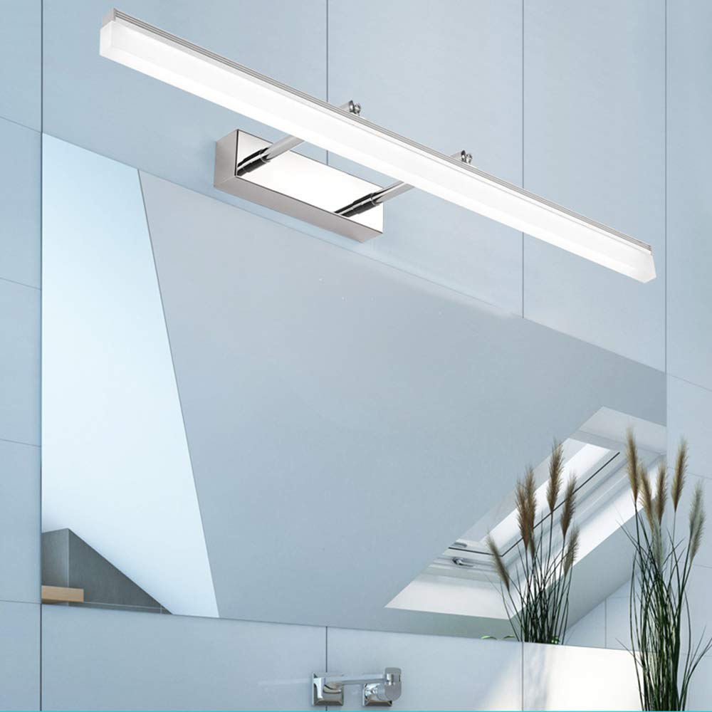 Chrom Rechteck Spiegellampe Strecken LED Spiegelleuchte 180 ° Drehung Spiegel Frontlicht Wasserdicht Beschlagfrei Badezimmer Toilette Schminktisch Beleuchtung,Warmweiß L60CM 14W,50cm warm white